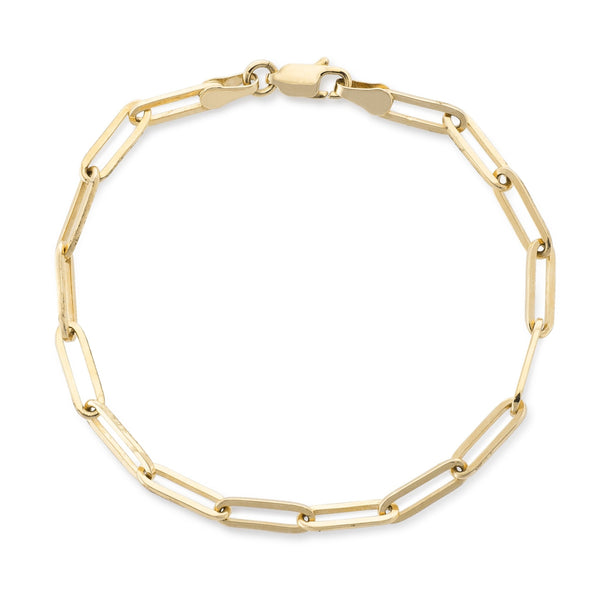 14 Karat Yellow Gold Solid Thick Paperclip Chain Bracelet