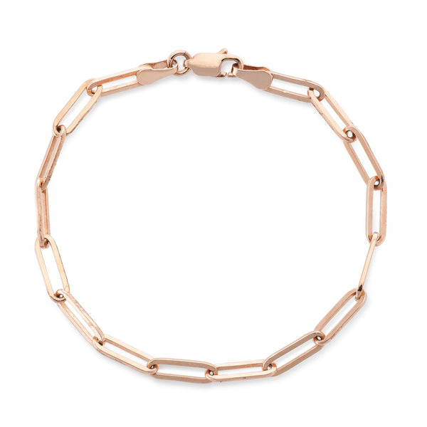 14 Karat Rose Gold Solid Thick Paperclip Chain Bracelet
