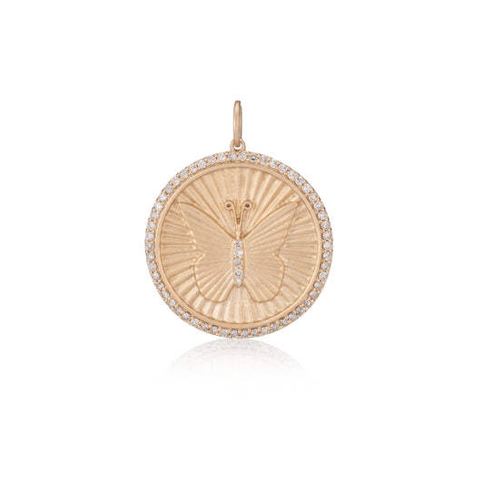 Yellow Gold Diamond Butterfly Coin Pendant