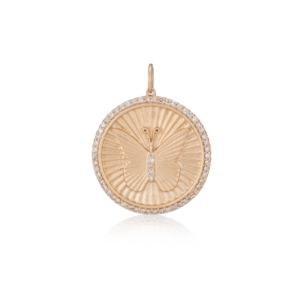 Yellow Gold Diamond Butterfly Coin Pendant