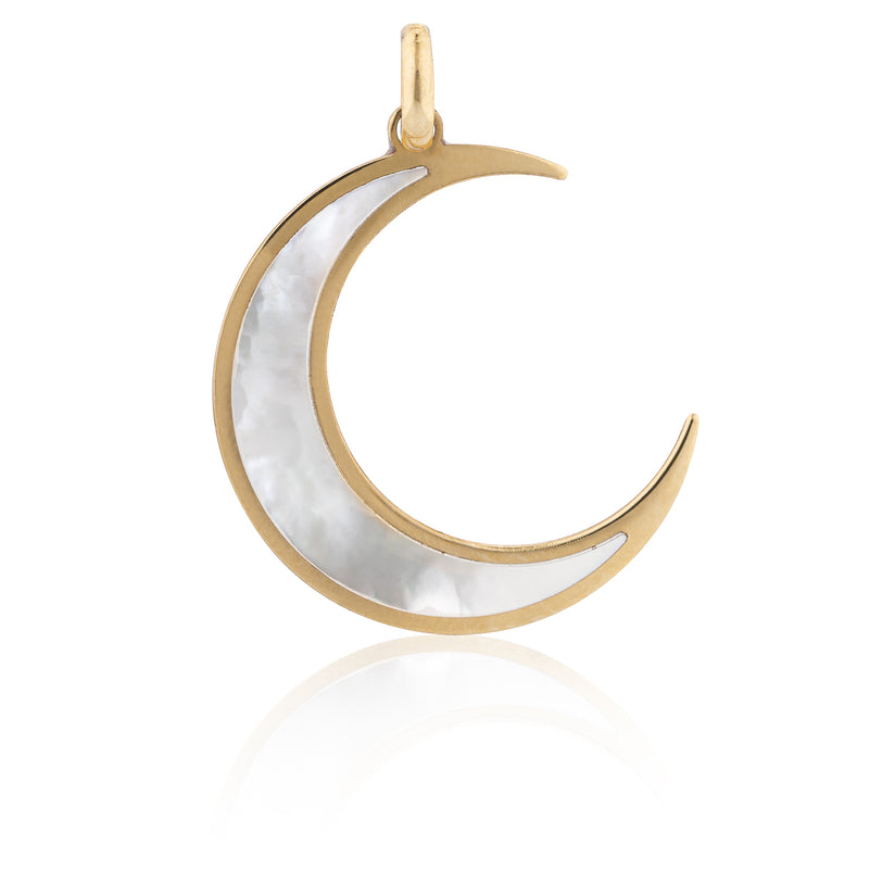Yellow Gold and Mother of Pearl Moon Pendant