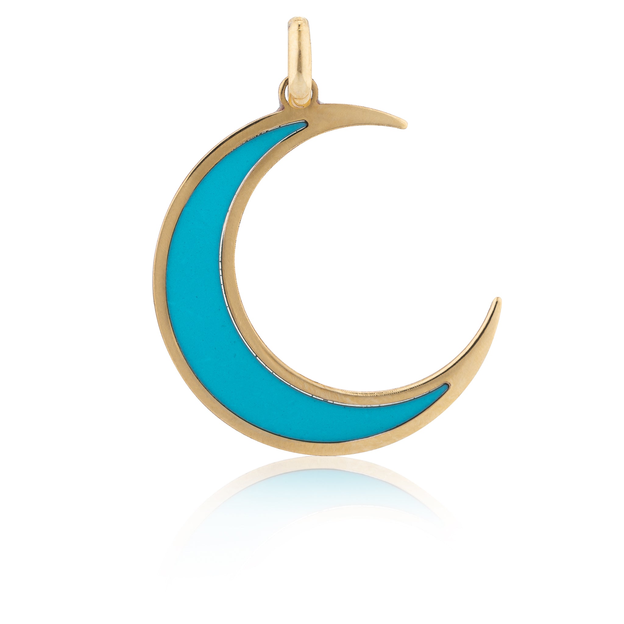 Yellow Gold and Turquoise Moon Pendant