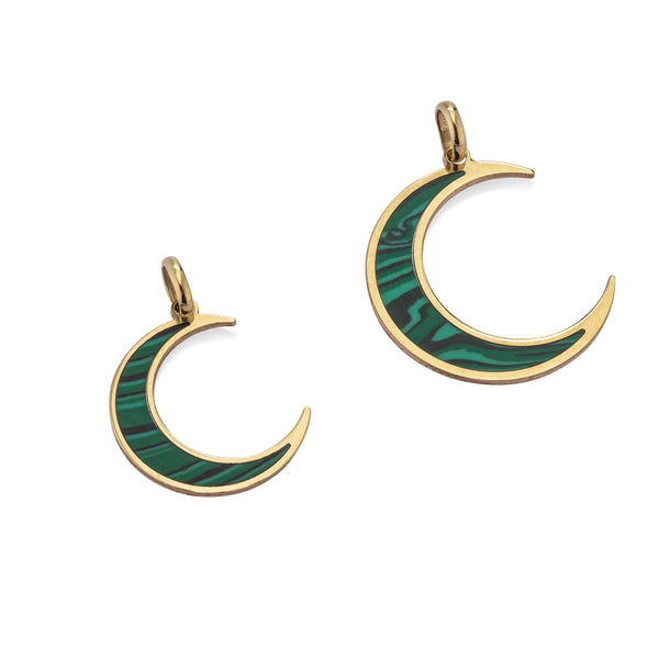 Yellow Gold and Malachite Moon Pendant