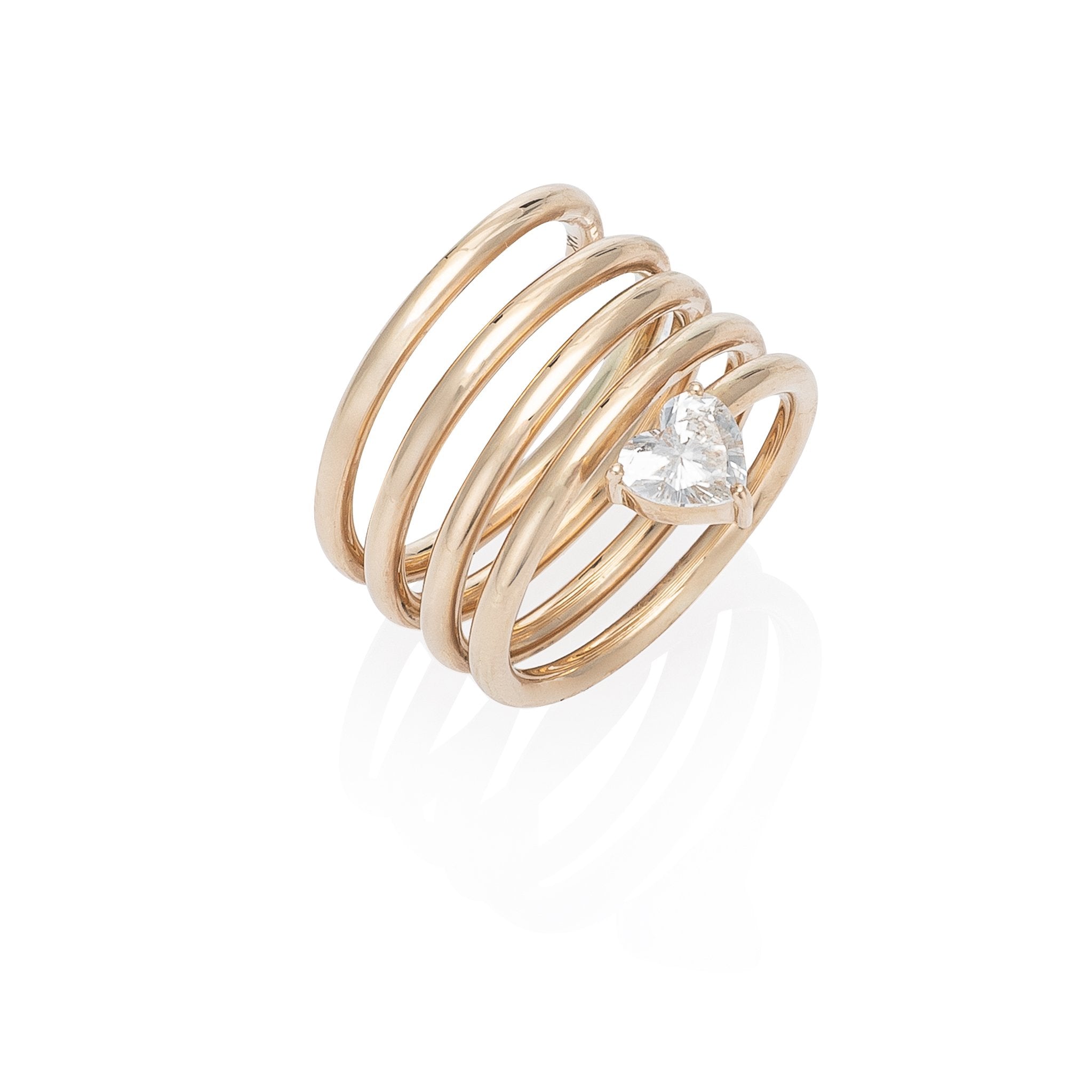 Yellow Gold Heart Diamond Spiral Ring .78cts