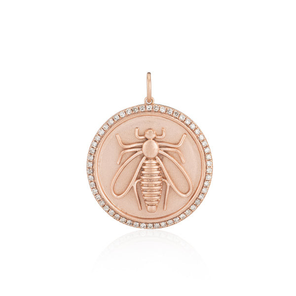 Rose Gold and Diamond Bee Coin Pendant