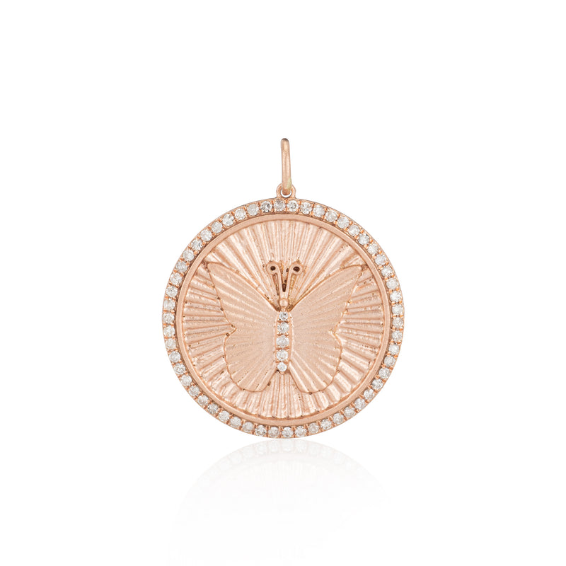Rose Gold Diamond Butterfly Coin Pendant