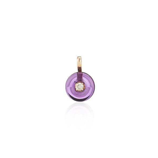 Yellow Gold Amethyst and Diamond Button Charm