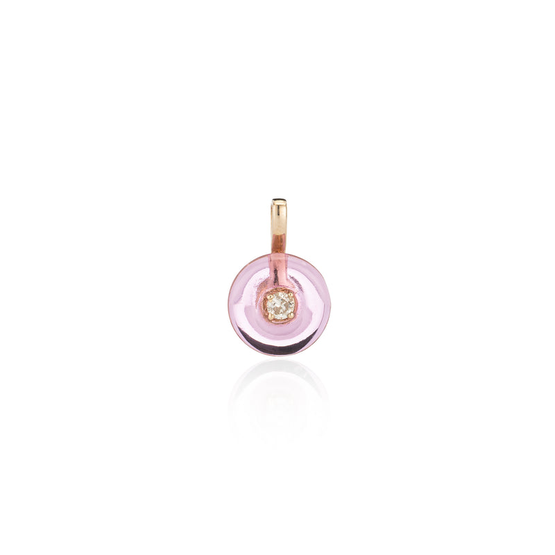 Yellow Gold Rose Quartz and Diamond Button Charm