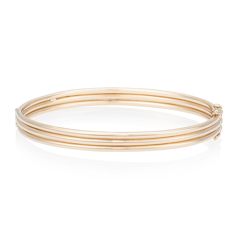 14 Karat Yellow Gold Three Band Stacked Cuff Bracelet