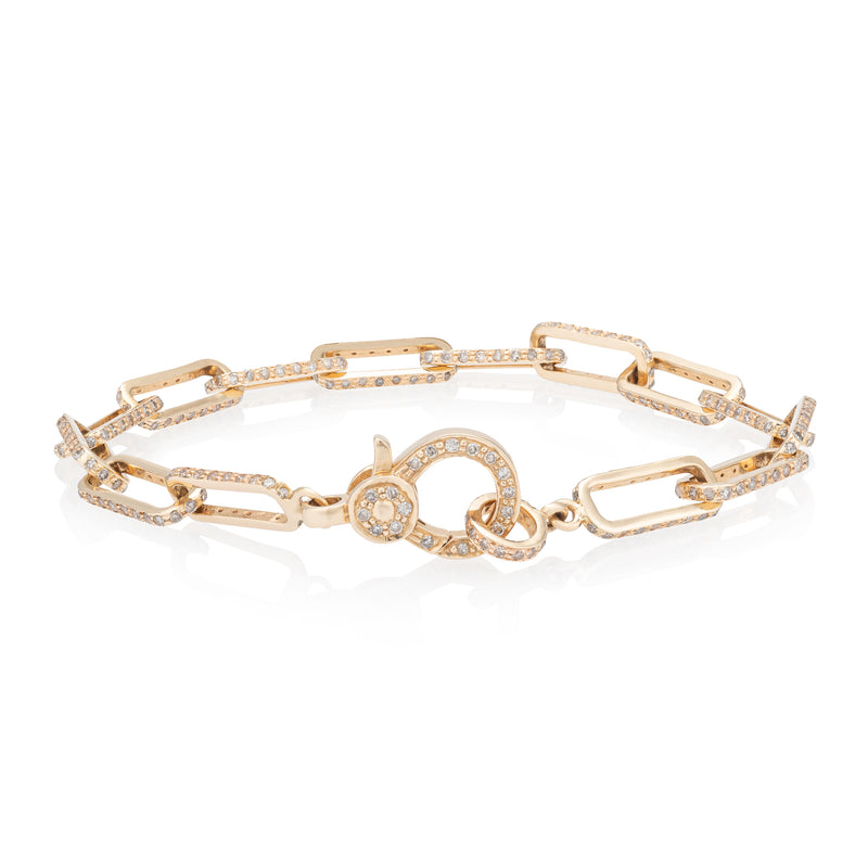 Yellow Gold and Diamond Square Chain Link Bracelet