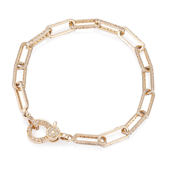 Yellow Gold and Diamond Square Chain Link Bracelet