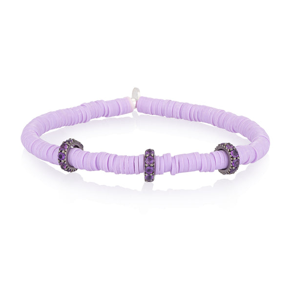 4mm Lilac Vinyl and Three Amethyst Disks Bracelet