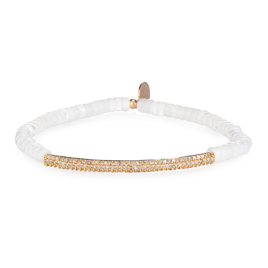 4mm Mother of Pearl and Yellow Gold Diamond Bar Bracelet