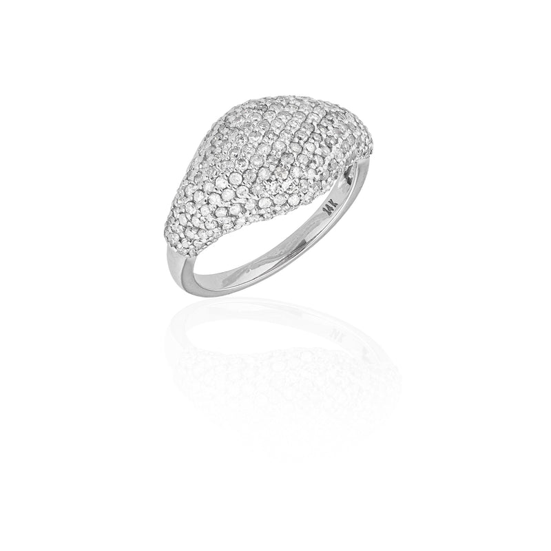 14 Karat White Gold and Diamond Signet Ring