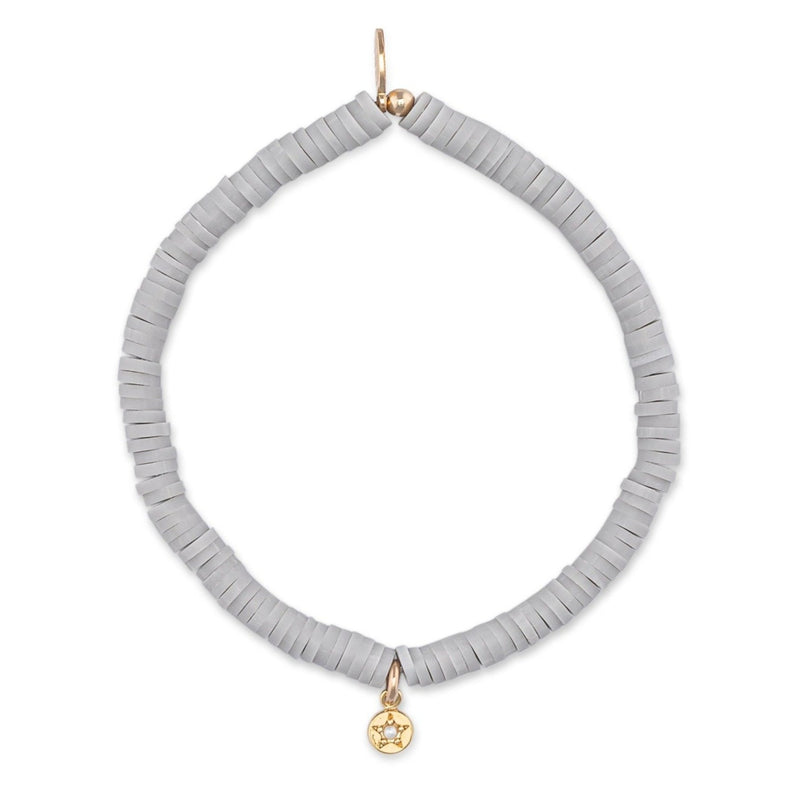 4mm Light Gray Vinyl and Yellow Star Disk Charm Bracelet