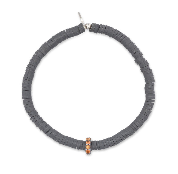 4mm Dark Gray Vinyl and Orange Sapphire Disk Bracelet