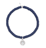 4mm Midnight Blue Vinyl and Silver Flower Charm Bracelet