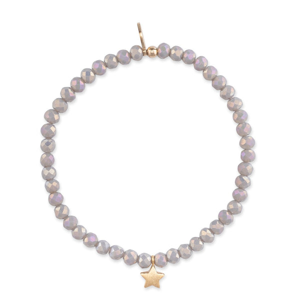 4mm Gray Rainbow Crystal and Yellow Satin Star Charm Bracelet
