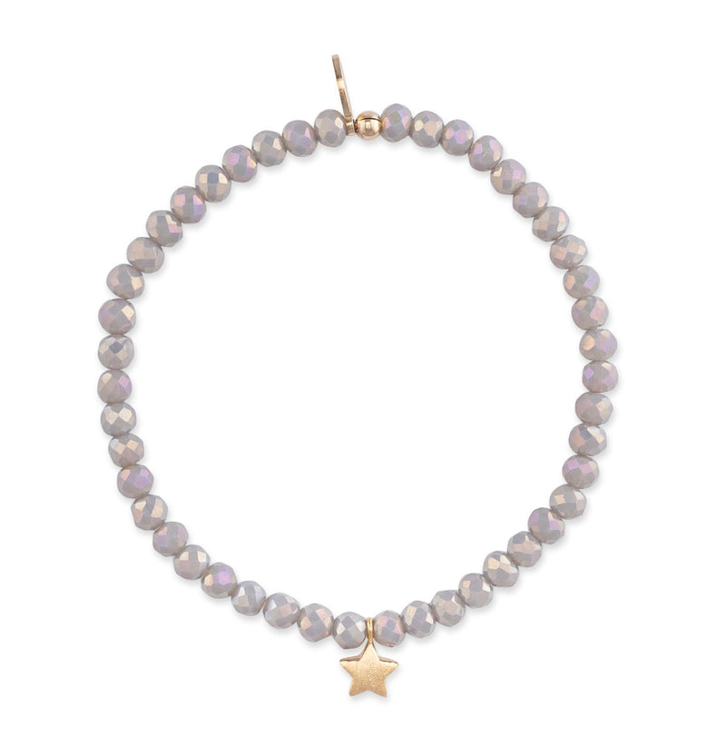 4mm Gray Rainbow Crystal and Yellow Satin Star Charm Bracelet