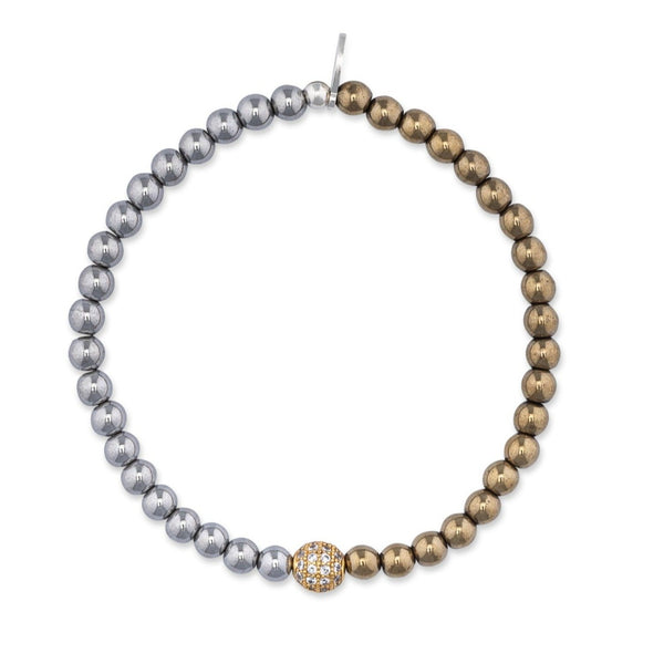 4mm Hematite and Pyrite with Yellow CZ Ball Bracelet