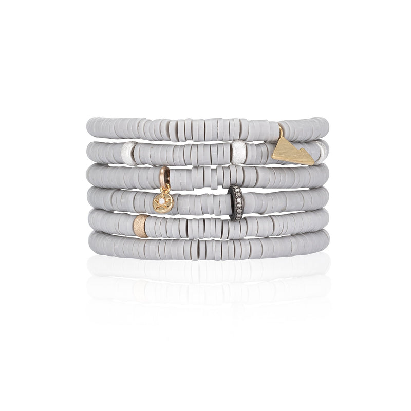 4mm Light Gray Vinyl and Single Gold Dust Bead Bracelet