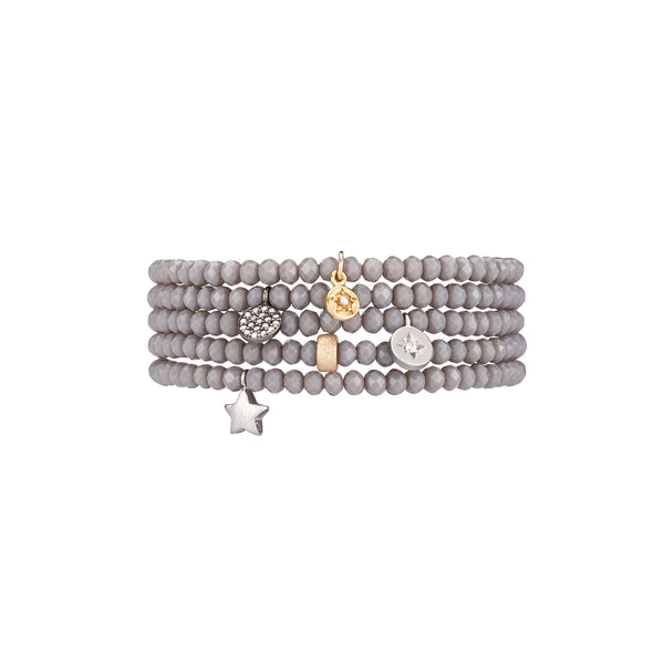 2mm Itsy Gray Crystal and Yellow Star Disk Charm Bracelet