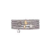 2mm Itsy Gray Crystal and Satin Silver CZ Star Charm Bracelet