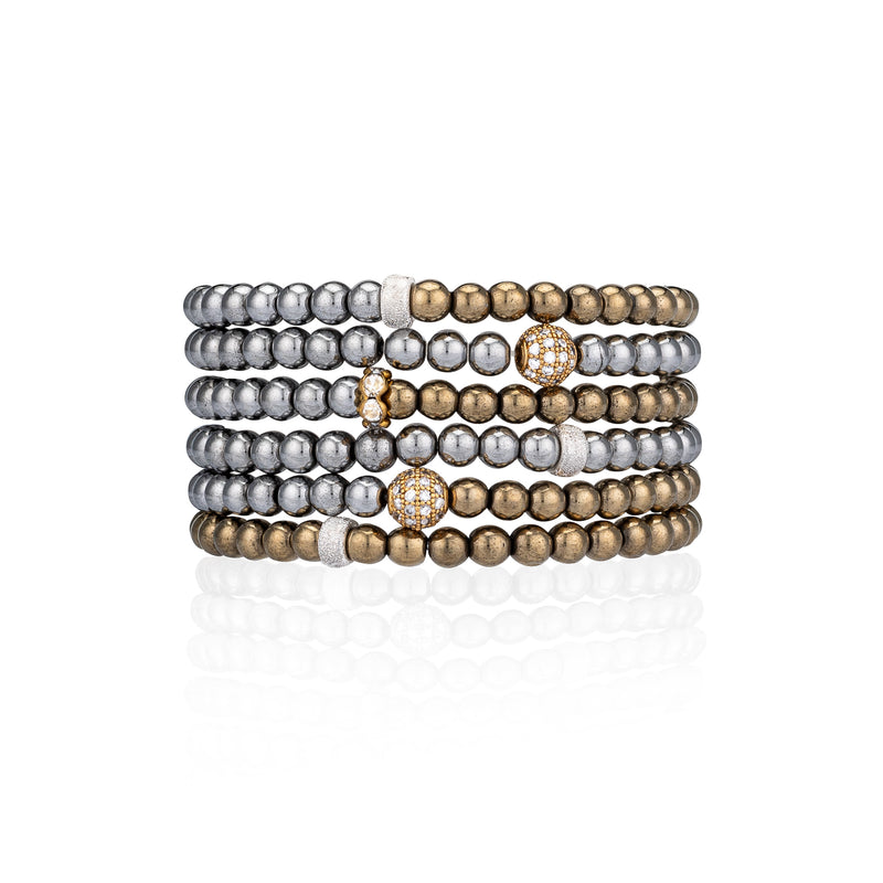 4mm Hematite and Pyrite with Yellow CZ Ball Bracelet