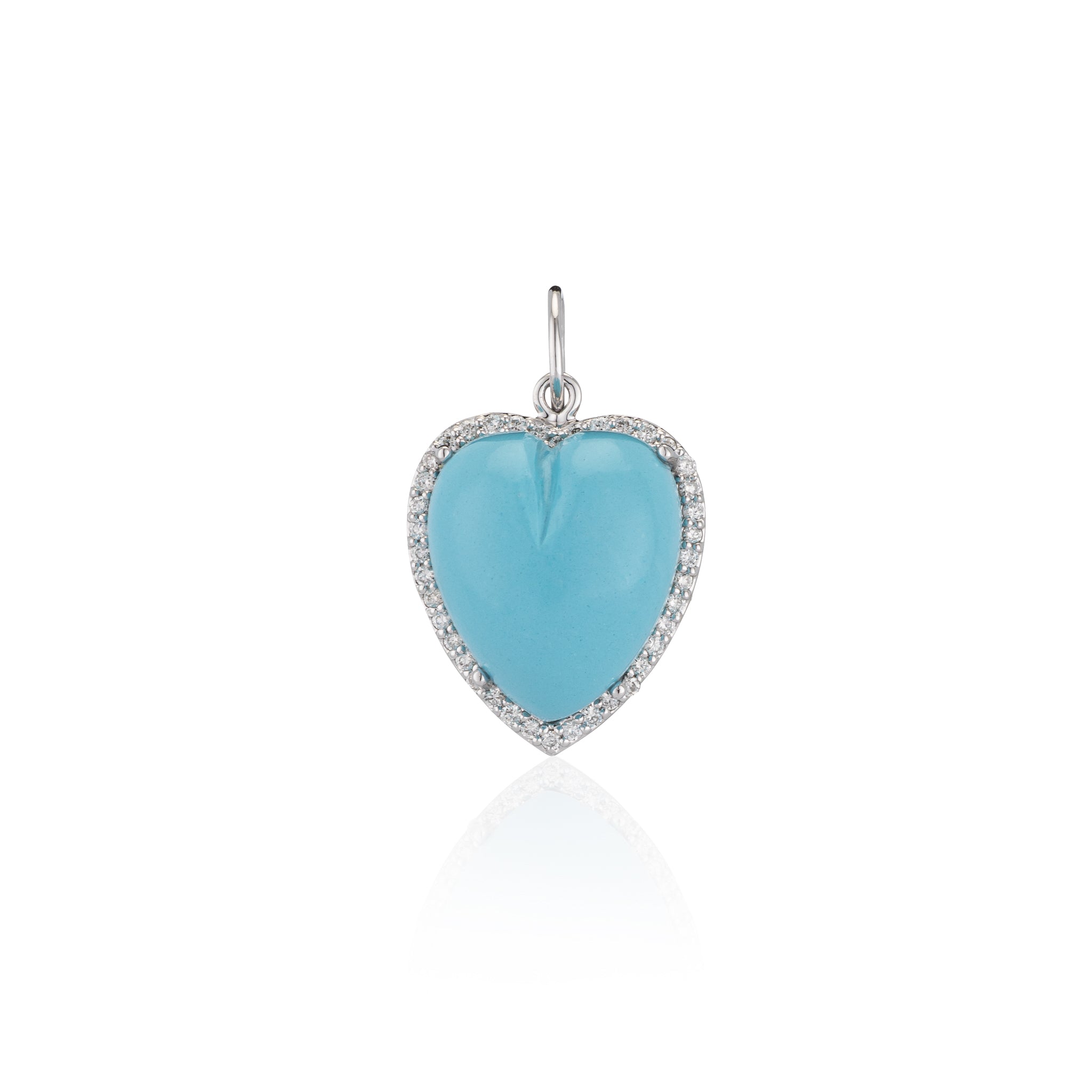 White Gold Diamond and Turquoise Chubby Heart Charm