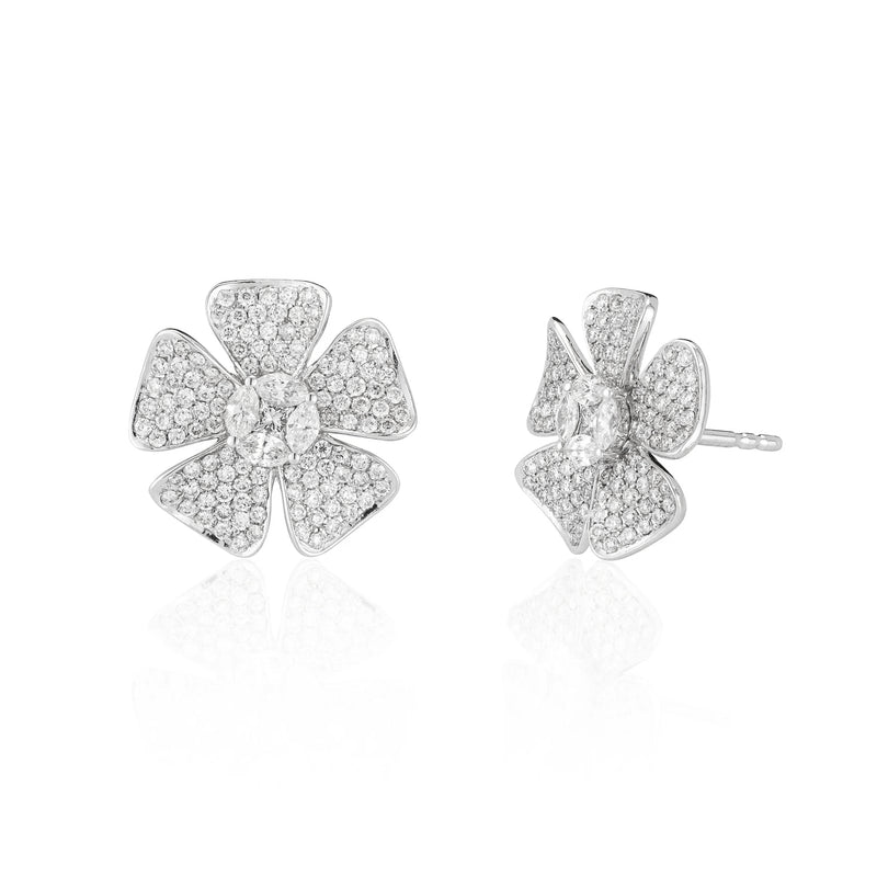 White Gold and Diamond Floral 2.75cts Studs