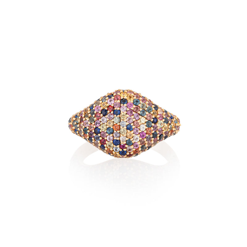 Yellow Gold and Multi Color Sapphire Signet Ring