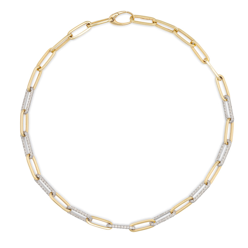 14 Karat Gold and Nine Link Diamond Paperclip Necklace