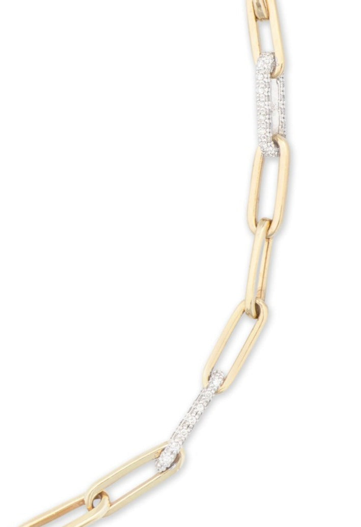 14 Karat Gold and Five Link Diamond Paperclip Necklace