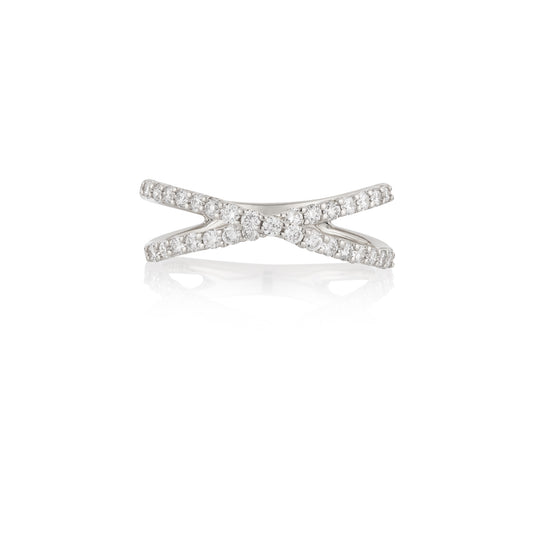 14 Karat White Gold and Diamond Criss Cross Ring