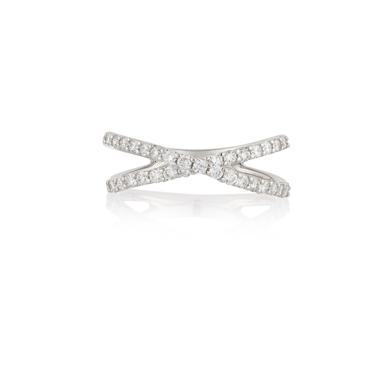 14 Karat White Gold and Diamond Criss Cross Ring