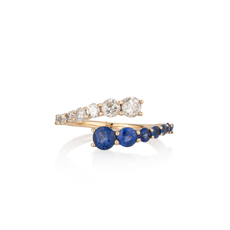 14 Karat Gold Blue Sapphire and Diamond Graduating Ring
