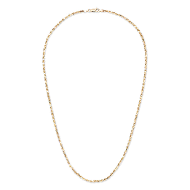 14 Karat Solid Gold 3mm Rope Chain Necklace