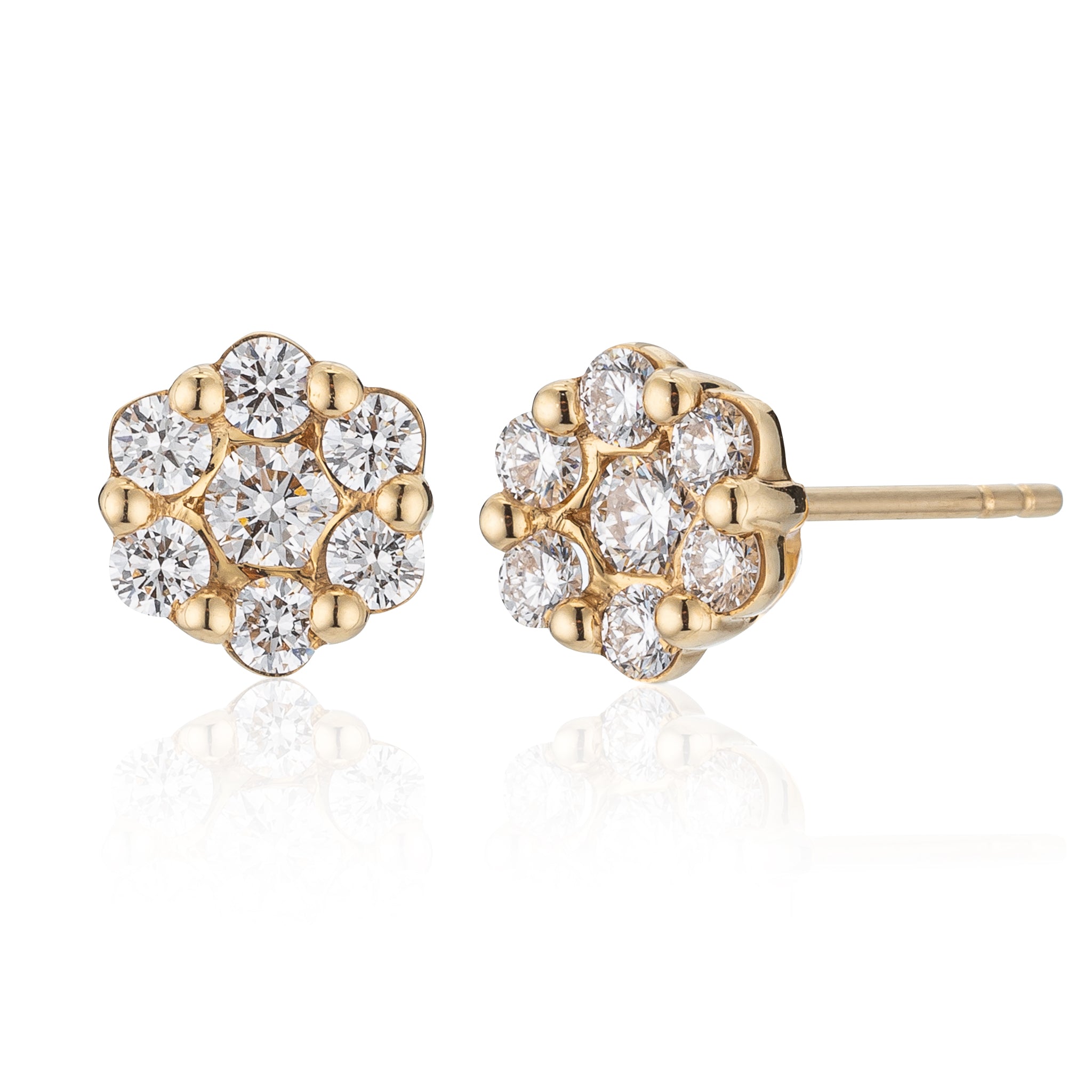 18 Karat Yellow Gold Floral Stud Earrings 1.55cts