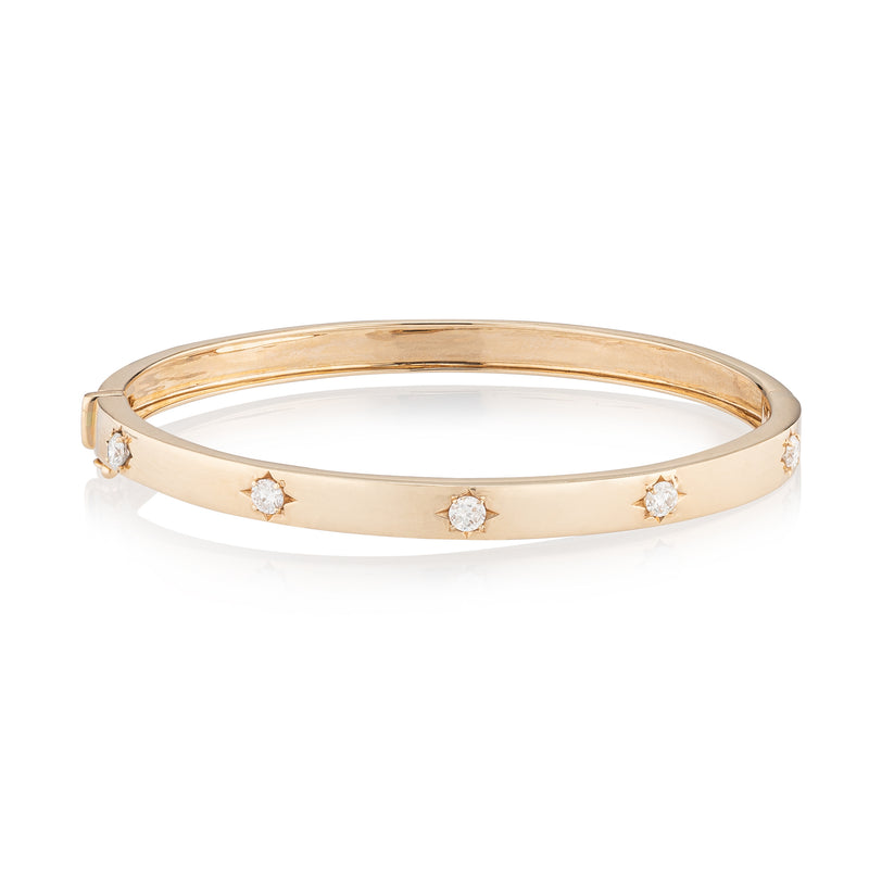 14 Karat Yellow Gold and Diamond Burst Hinge Bracelet