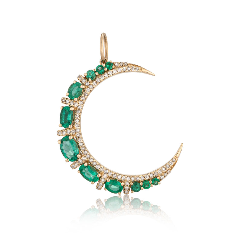 Yellow Gold Diamond and Emerald Moon Charm
