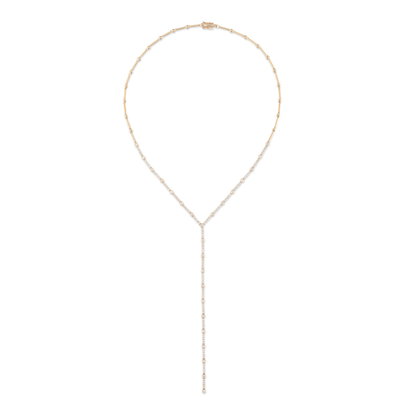 14 Karat Yellow Gold Lariat Diamond Bezel Necklace