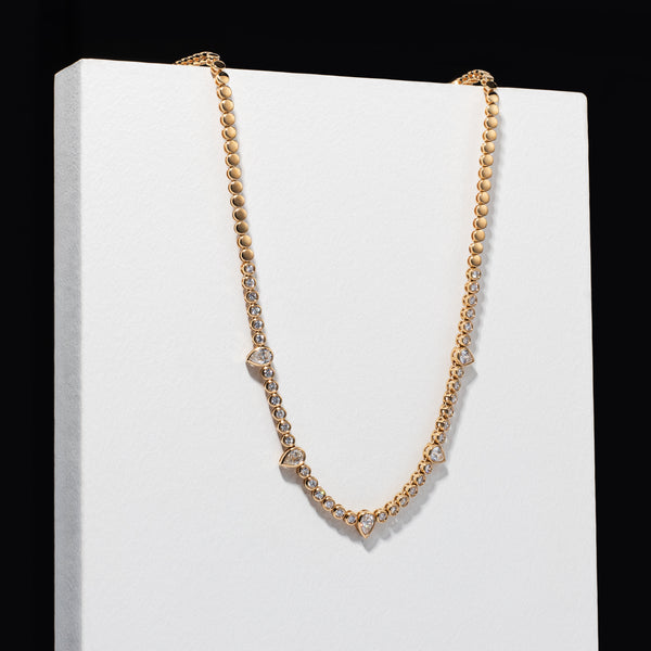 14 Karat Five Diamond Pear Drop Diamond Tennis Necklace