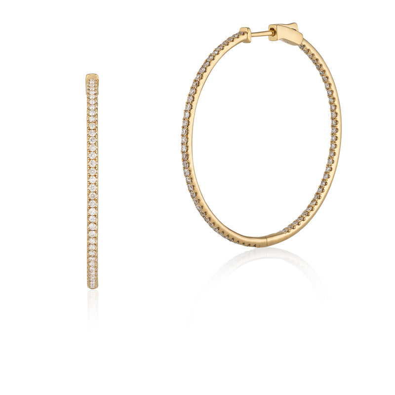 18 Karat Yellow Gold Diamond Round Hoops