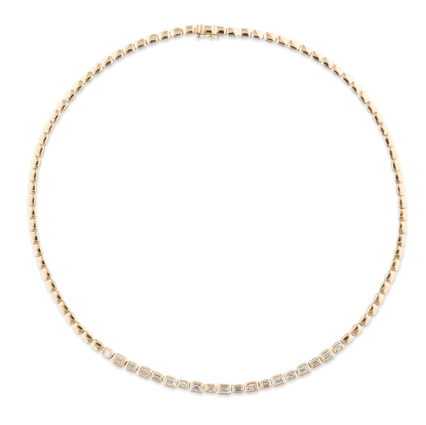 14 Karat Alternating Bezel Diamond Emerald Tennis Necklace