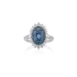 18 Karat White Gold and Blue Sapphire Diamond Ring