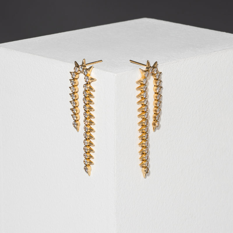14 Karat Double Drop Diamond Spike Earrings