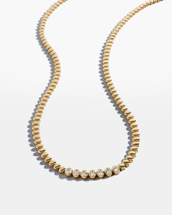 14 Karat Yellow Gold Oval Diamond Tennis Necklace