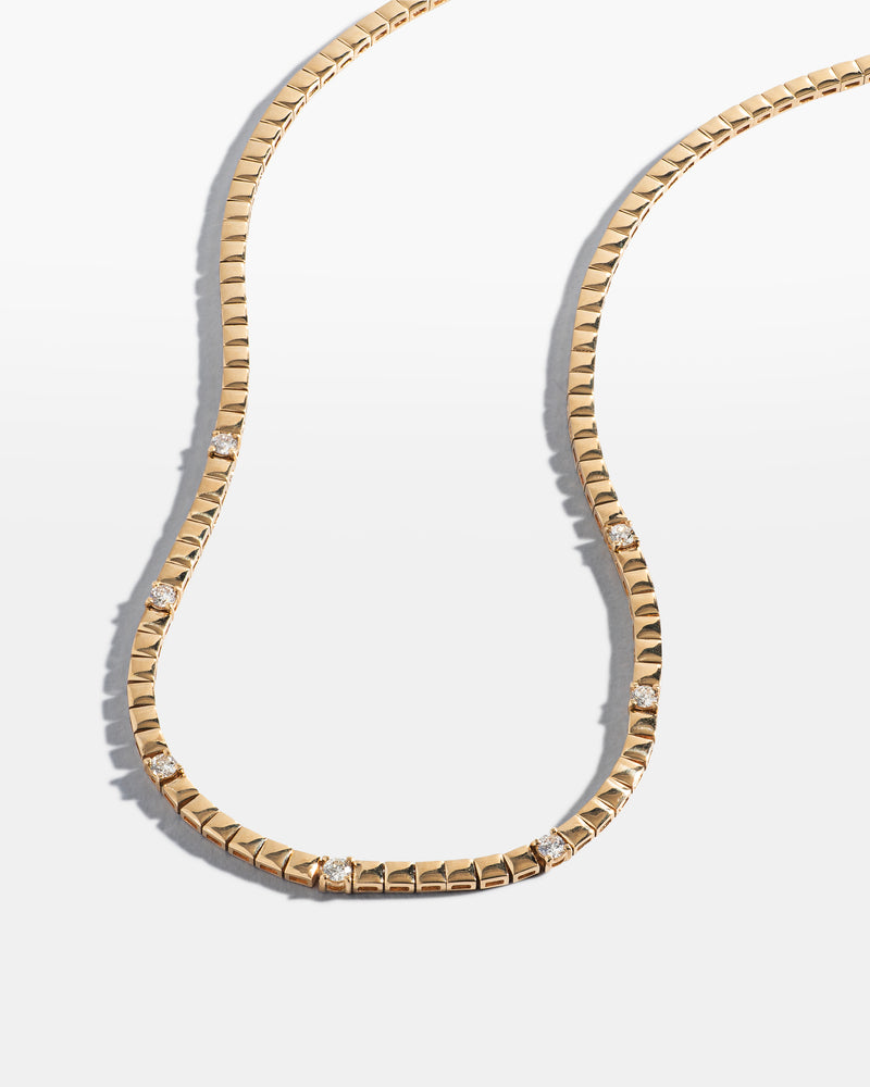 14 Karat Yellow Gold Seven Round Diamond Tennis Necklace