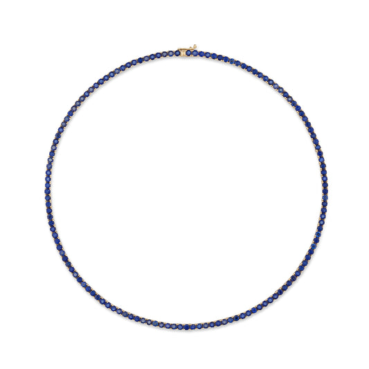 14 Karat Yellow Gold Natural Blue Sapphire Tennis Necklace