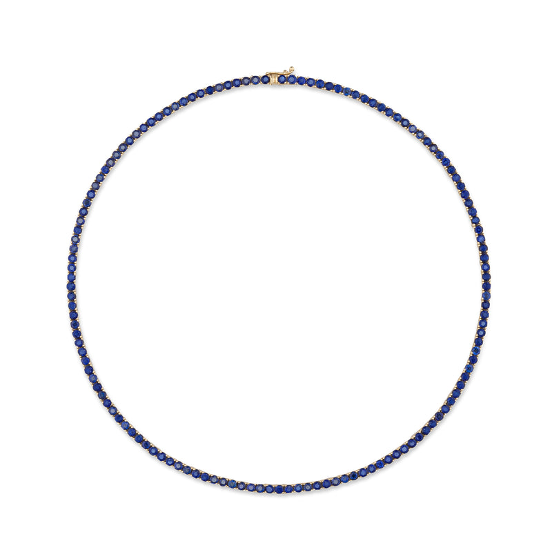 14 Karat Yellow Gold Natural Blue Sapphire Tennis Necklace